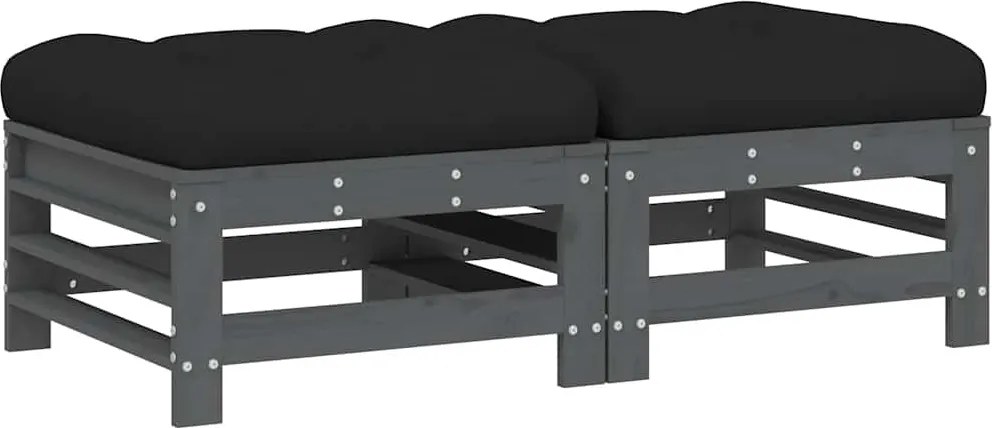 vidaXL 2 db szürke tömör fenyőfa kerti lábzsámoly párnával