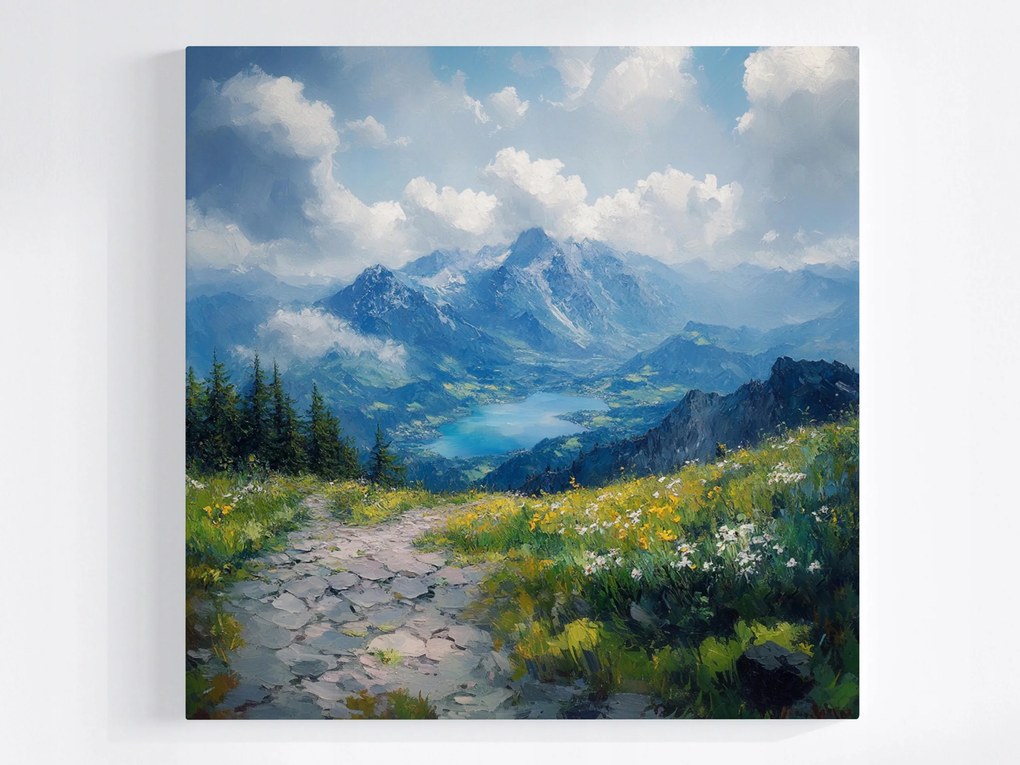 Vászonkép Canvas Magas Hegyek Alpok Csúcsok Tó Ösvény 40x40