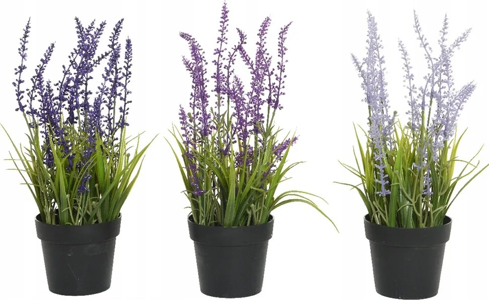 Művirág Levendula fekete dekoratív kaspóban 30cm