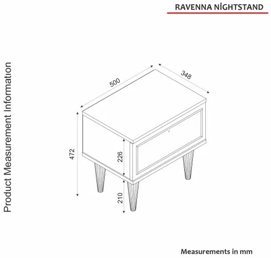 Éjjeliszekrény RAVENNA 47,2x50 cm fehér/fekete/arany