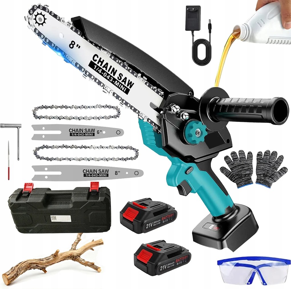 Akkumulátoros láncfűrész 6"8" 2x Aku kenés koffer