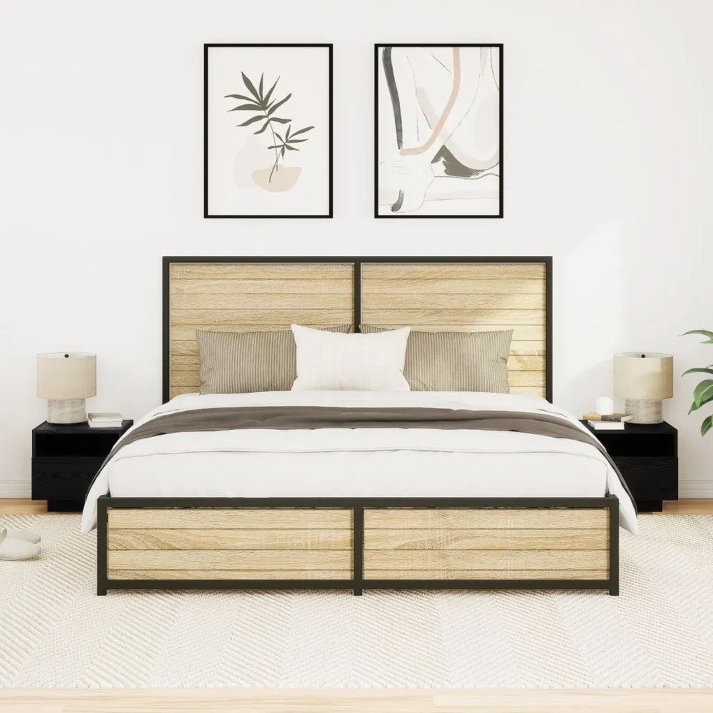 Éjjeli szekrények LED világítással 2 db Fekete tölgy 40x39x37 cm