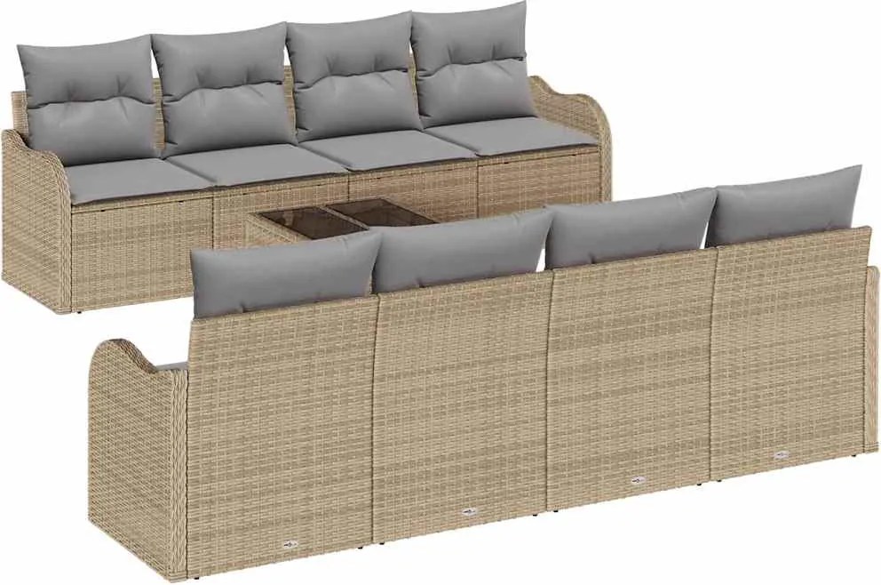 vidaXL Kerti Kanapé Szett párnával tárolóval 9 pcs Barna és szürke