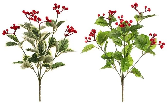 Műfenyőcsokor vörös bogyókkal, 2 db, 34 cm