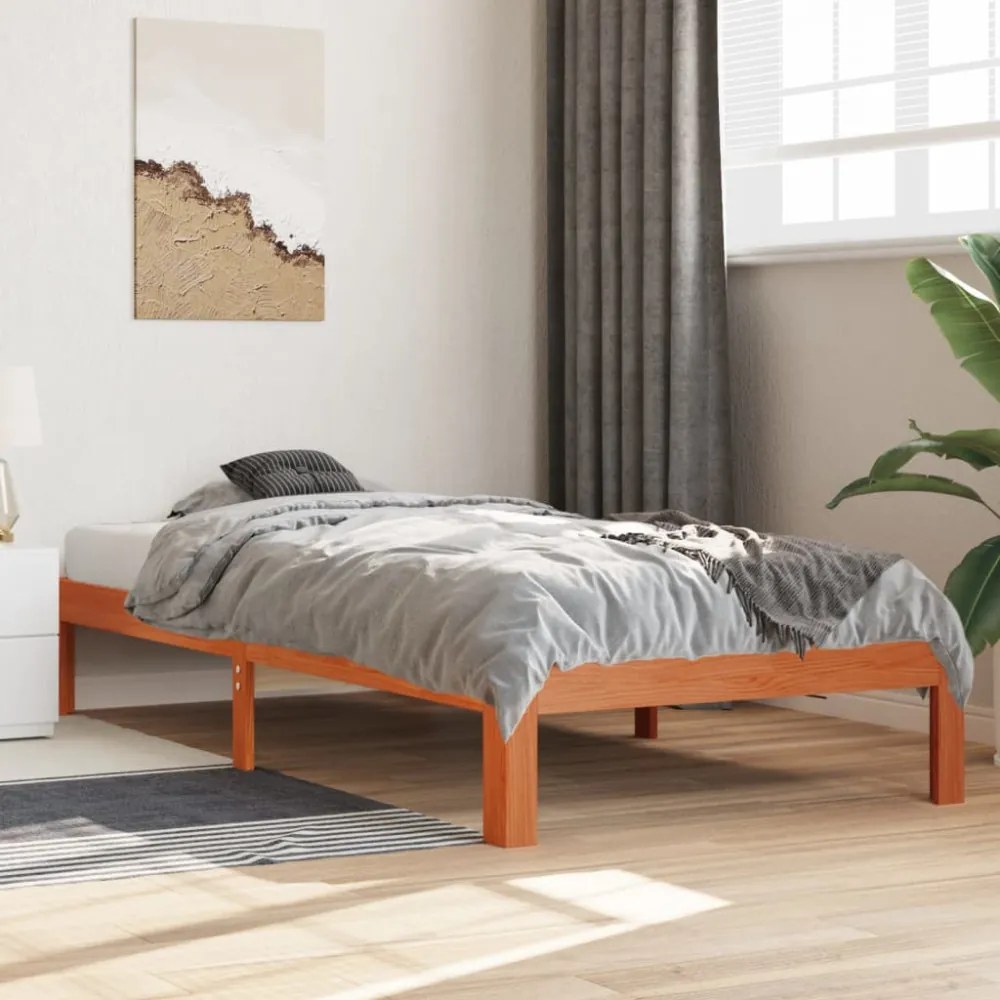 viaszbarna tömör fenyőfa ágy matrac nélkül 90 x 200 cm