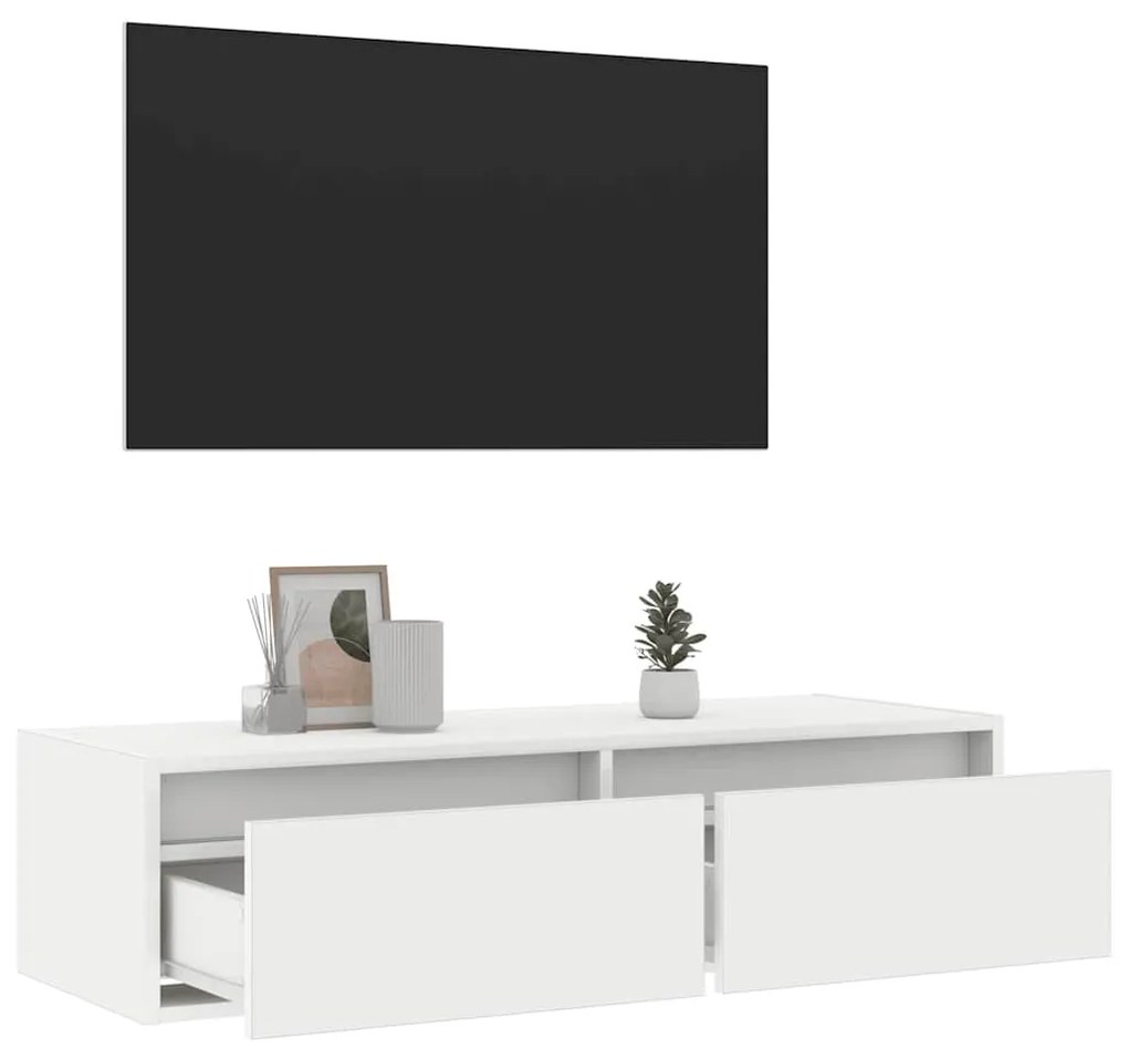 TV szekrény LED világítással fehér 100X35,5x25 cm