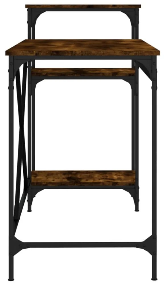 füstös tölgy szerelt fa és vas íróasztal polcokkal 135x50x90 cm