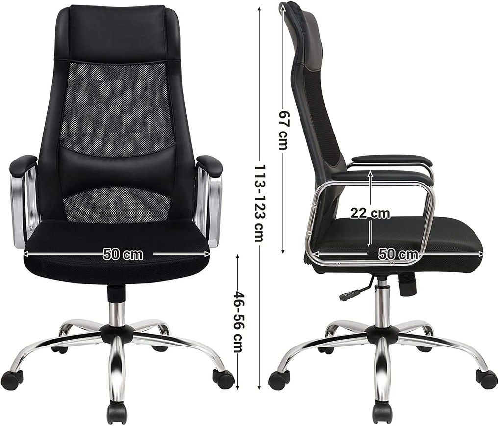 SONGMICS irodai szék, ergonomikus számítógékszék, fejtámlával és deréktámasszal, magasságállítható, fekete