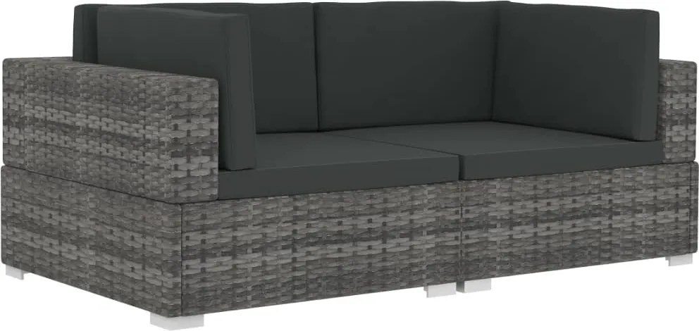 vidaXL 2 db szürke moduláris polyrattan sarokfotel párnákkal