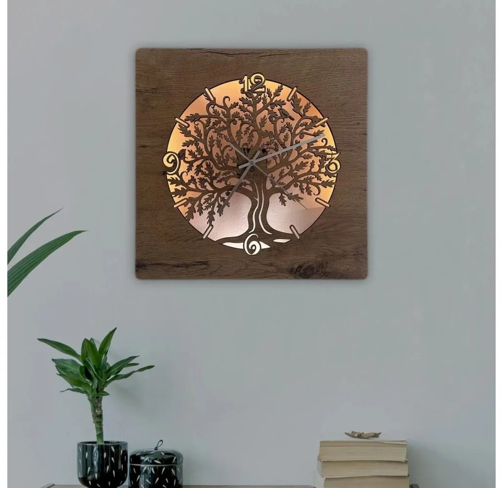 Li-Go 5652/DUB2 - LED dimmelhető falióra LED/10W/5V 20000 mAh 42x42 cm tölgy+ távirányító