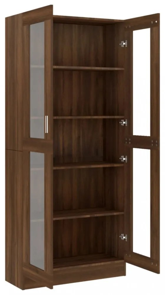 barna tölgyszínű szerelt fa vitrinszekrény 82,5x30,5x185,5 cm