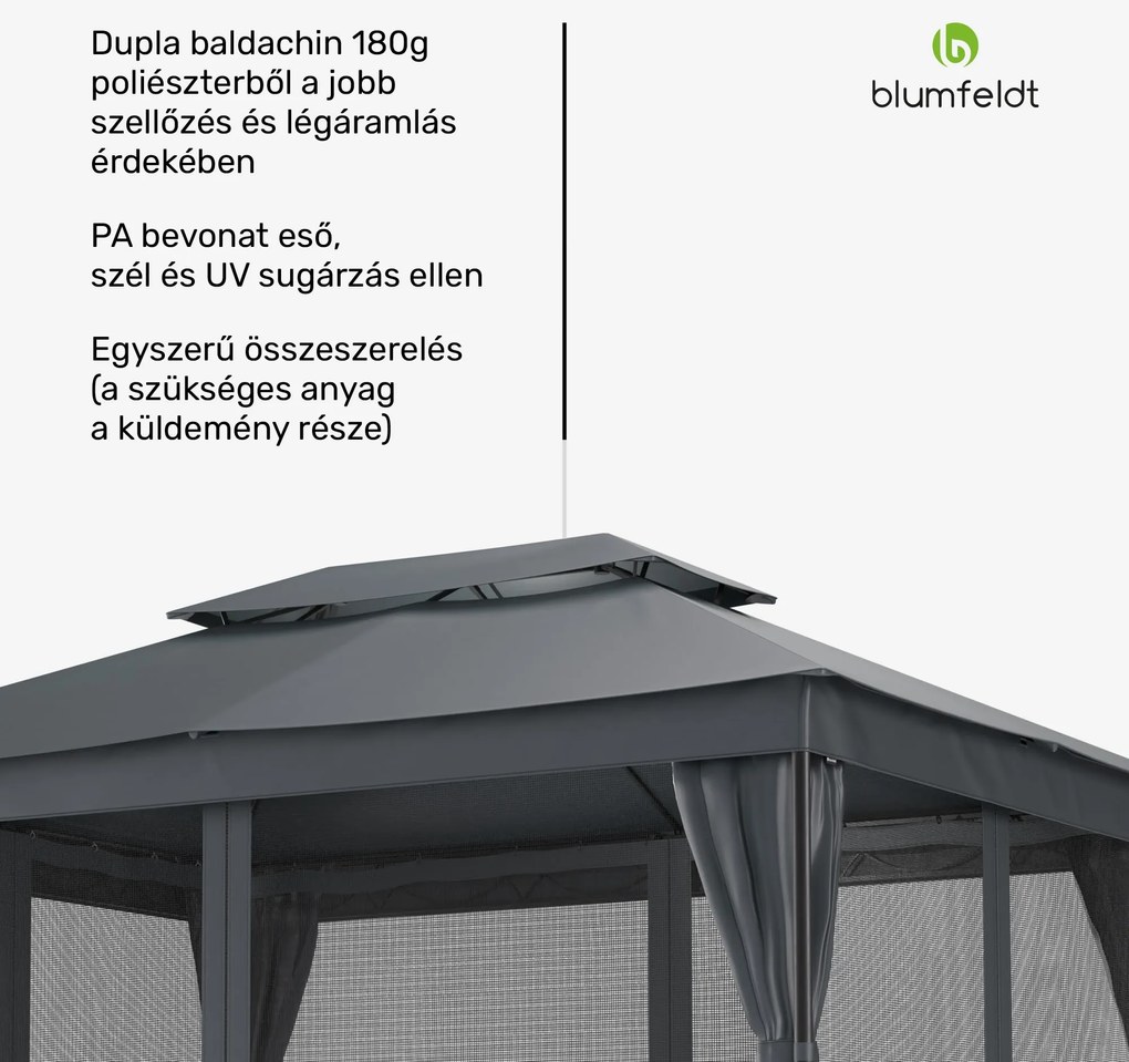 Blumfeldt Mondo Dual pavilon 3x4 dupla tetővel és szúnyoghálóval
