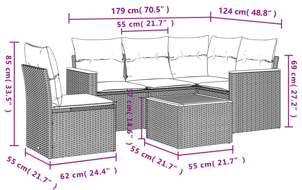 6 részes bézs polyrattan kerti ülőgarnitúra párnával