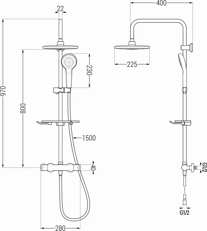 Mexen KT05 zuhanykészlet Kai termosztatikus csapteleppel, fehér 771500593-20