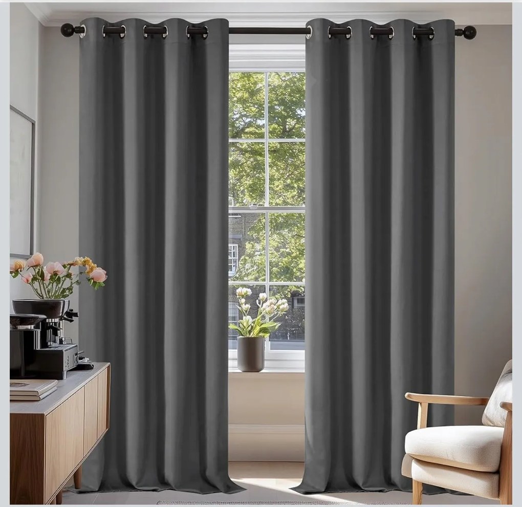 Thermo sötétítő függöny átvezetőkkel, sötétszürke, 240 x 135 2db