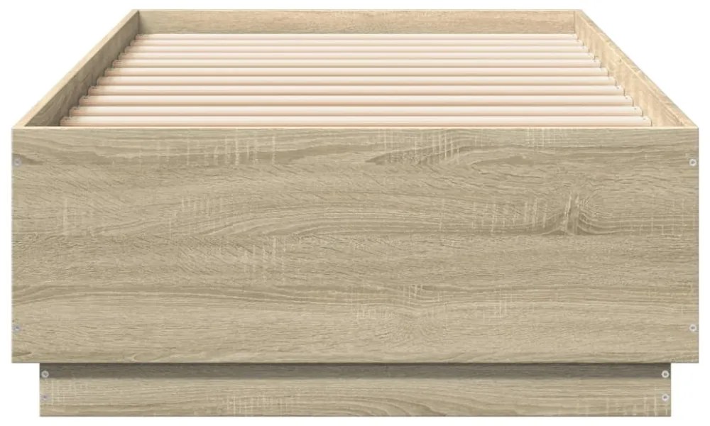 sonoma tölgyszínű szerelt fa ágykeret LED-del 90 x 200 cm