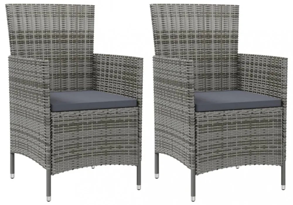 2 db szürke polyrattan kerti szék párnával