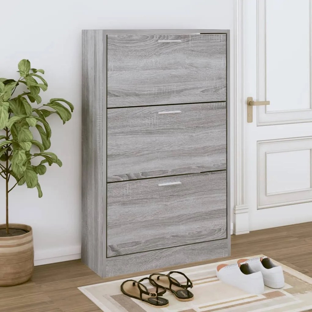 szürke sonoma színű szerelt fa cipősszekrény 63x24x103 cm