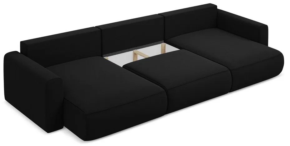 Fekete bársony kinyitható-tárolóhelyes (U alakú) sarokkanapé Kapua – Makamii