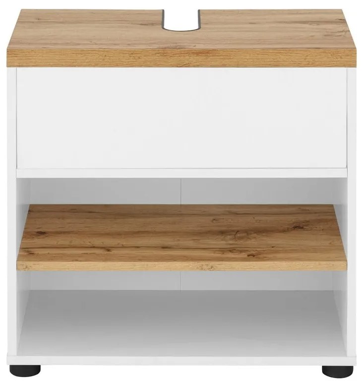 Fehér mosdó alatti szekrény tölgyfa dekorral 60x57 cm Thessa – Støraa
