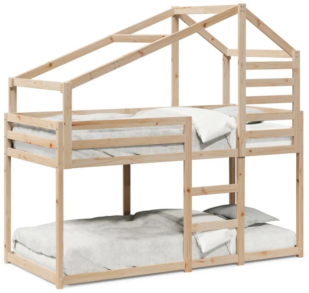 tömör fenyőfa ágy emelettel és tetővel 80 x 200 cm