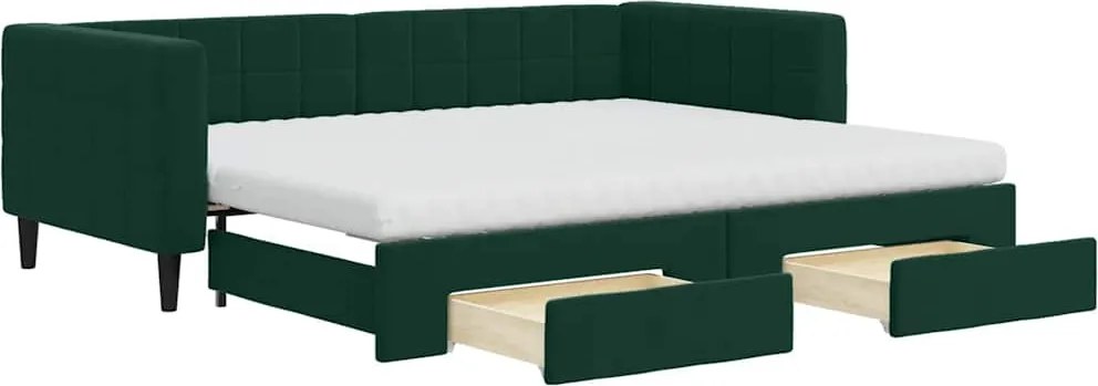 vidaXL sötétzöld kihúzható bársony heverő fiókkal 90 x 200 cm