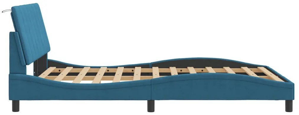 kék bársony ágykeret LED-világítással 120 x 200 cm