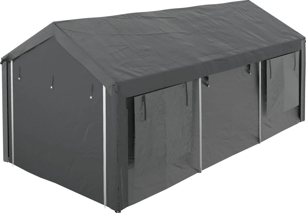 Outsunny Kocsi beálló, kb. 6 x 3 m Sátor, Magasságra állítható Autós Garázs, Autó Pavilon 4 Rácsos Ablakkal, 4 Ajtóval, Autóhoz, Teherautóhoz, Acélból