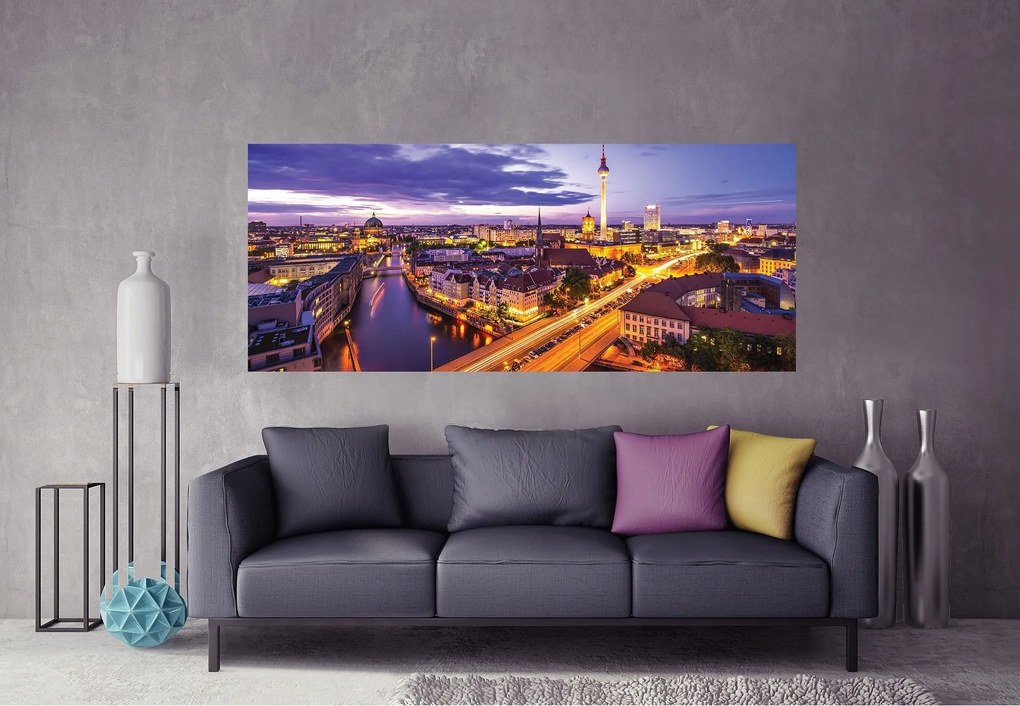 Fotótapéta Berlin éjszaka Város fények folyó utca dinamika 250x104 +ragasztó