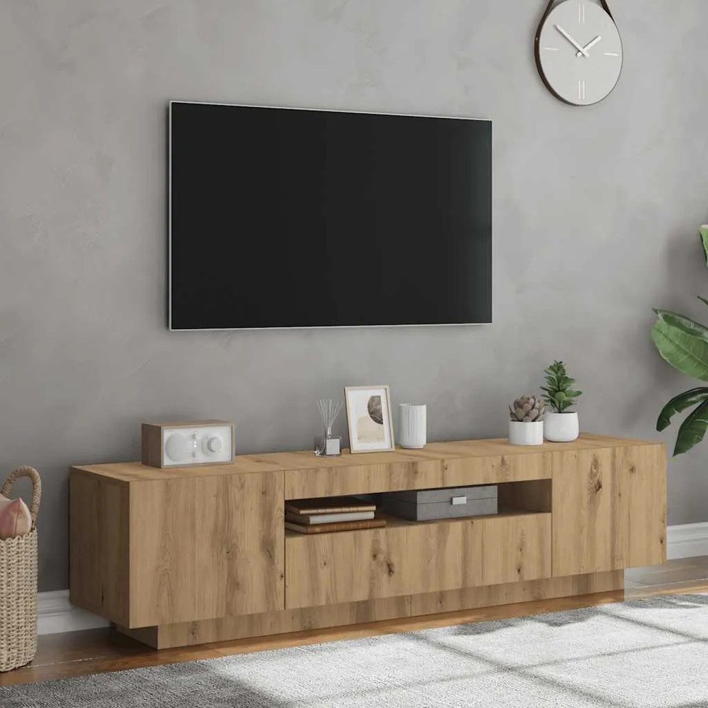 kézműves tölgy szerelt fa TV-szekrény LED-ekkel 160x35x40 cm