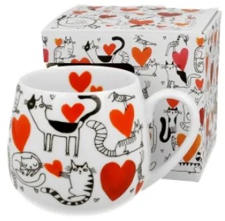 Cicás szívesecskés porcelán bögre 430 ml Cats and hearts