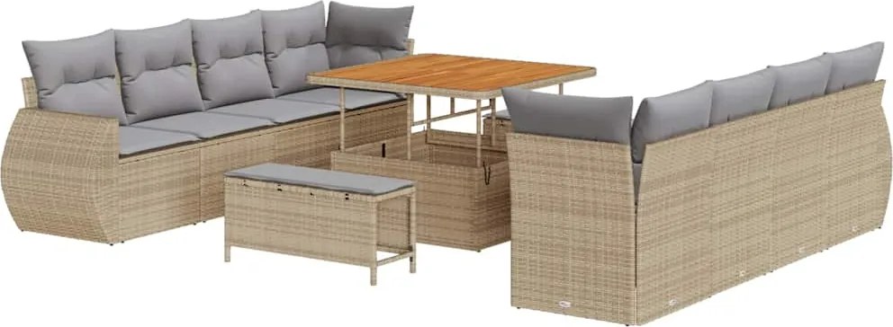 vidaXL Kerti Kanapé Szett tárolóval 11 pcs Bézs Poli rattan