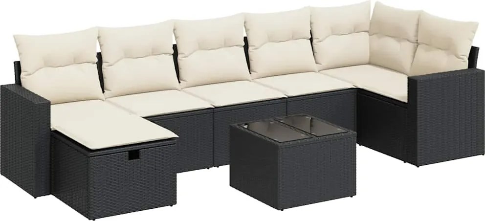 vidaXL 8 részes fekete polyrattan kerti ülőgarnitúra párnákkal