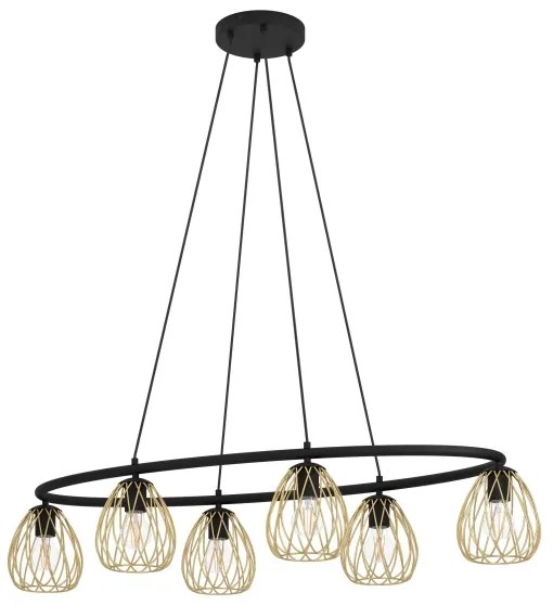 Eglo 390092 - Csillár zsinóron JAZMINIA 6xE27/40W/230V fekete/arany