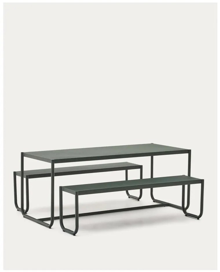 Sötétzöld fém négyszemélyes kerti étkezőgarnitúra Sotil – Kave Home