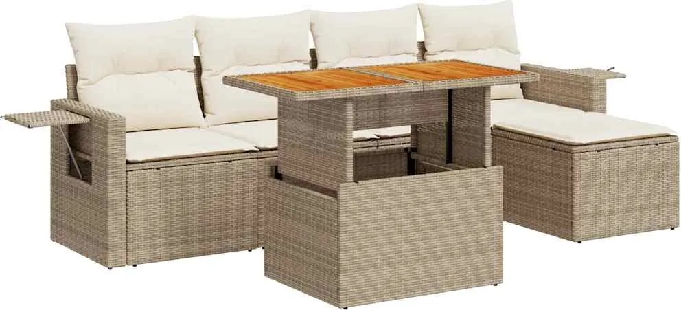 vidaXL 6 részes bézs polyrattan kerti ülőgarnitúra párnával