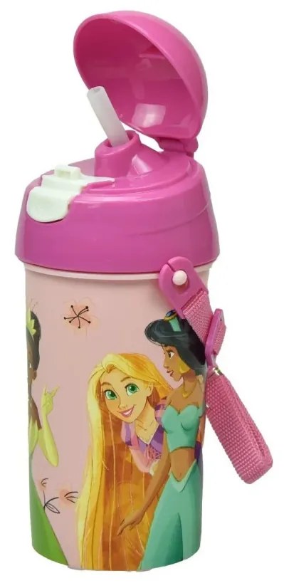 Disney Hercegnők Spring műanyag szívószálas kulacs akasztóval 500 ml