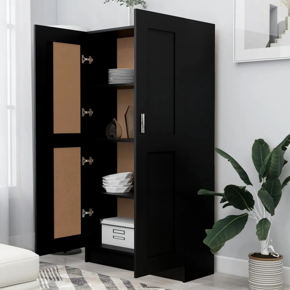 fekete szerelt fa könyvszekrény 82,5 x 30,5 x 150 cm