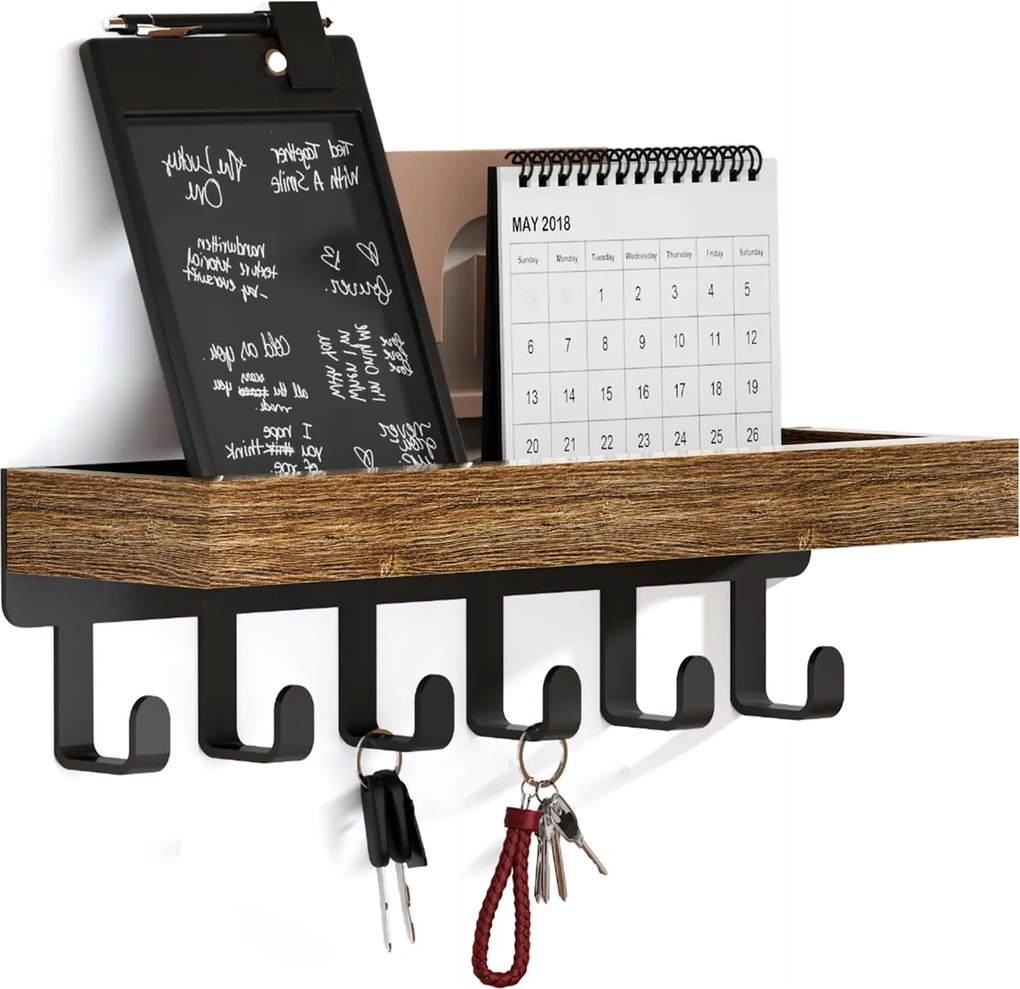 Kulcstartó Fa Fém 25 Rusztikus 6 akasztós