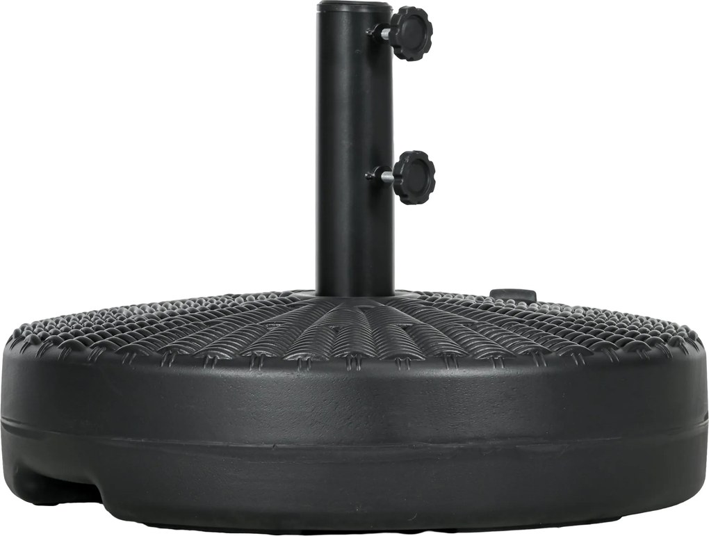 Outsunny Kerek Ernyőtartó Állvány Ø38/48 mm-es Ernyőoszlophoz, 22 kg Víz és 29 kg Homok Töltésére, Rattan Hatású Felület Ø51x36 cm Fekete | Aosom
