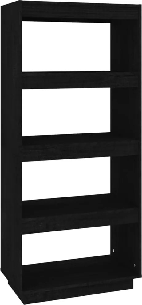 vidaXL fekete tömör fenyőfa könyvszekrény/térelválasztó 60x35x135 cm