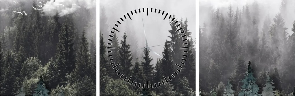 Kép - Erdő illusztrált elemekkel (órával) (90x30 cm)