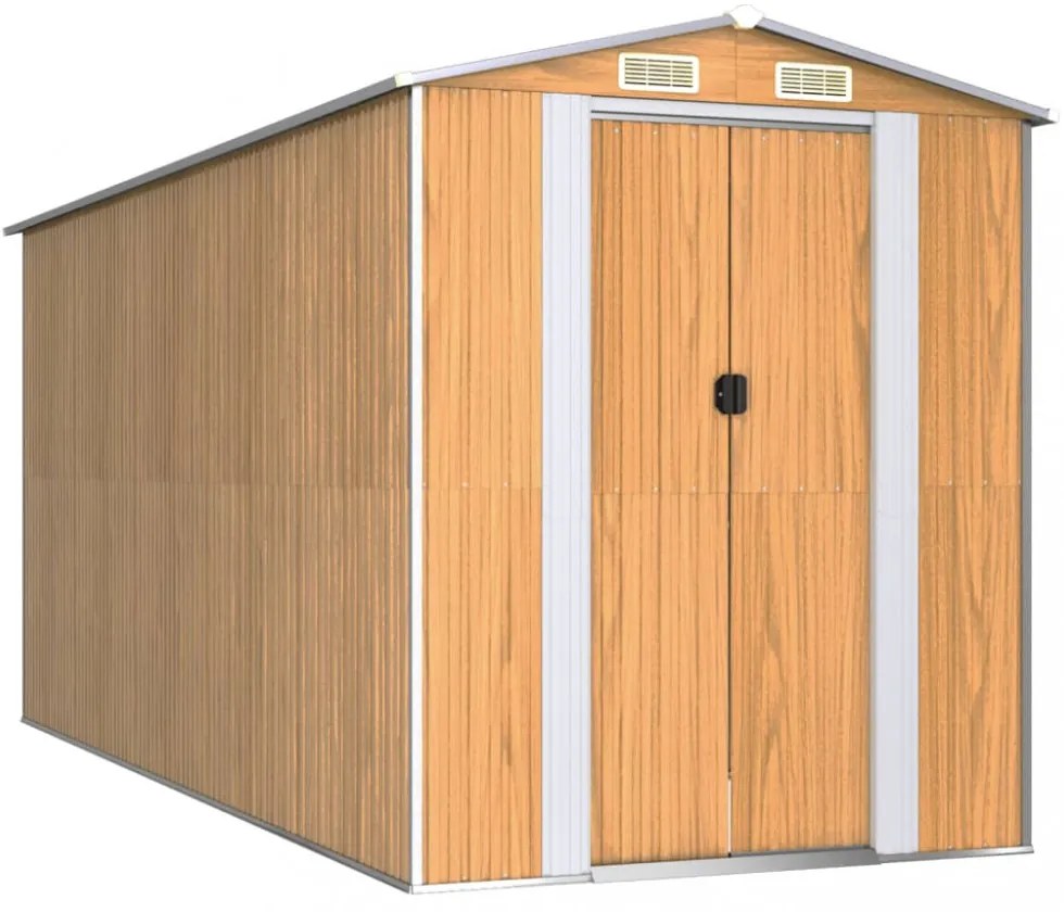 világosbarna horganyzott acél kerti fészer 192 x 440 x 223 cm
