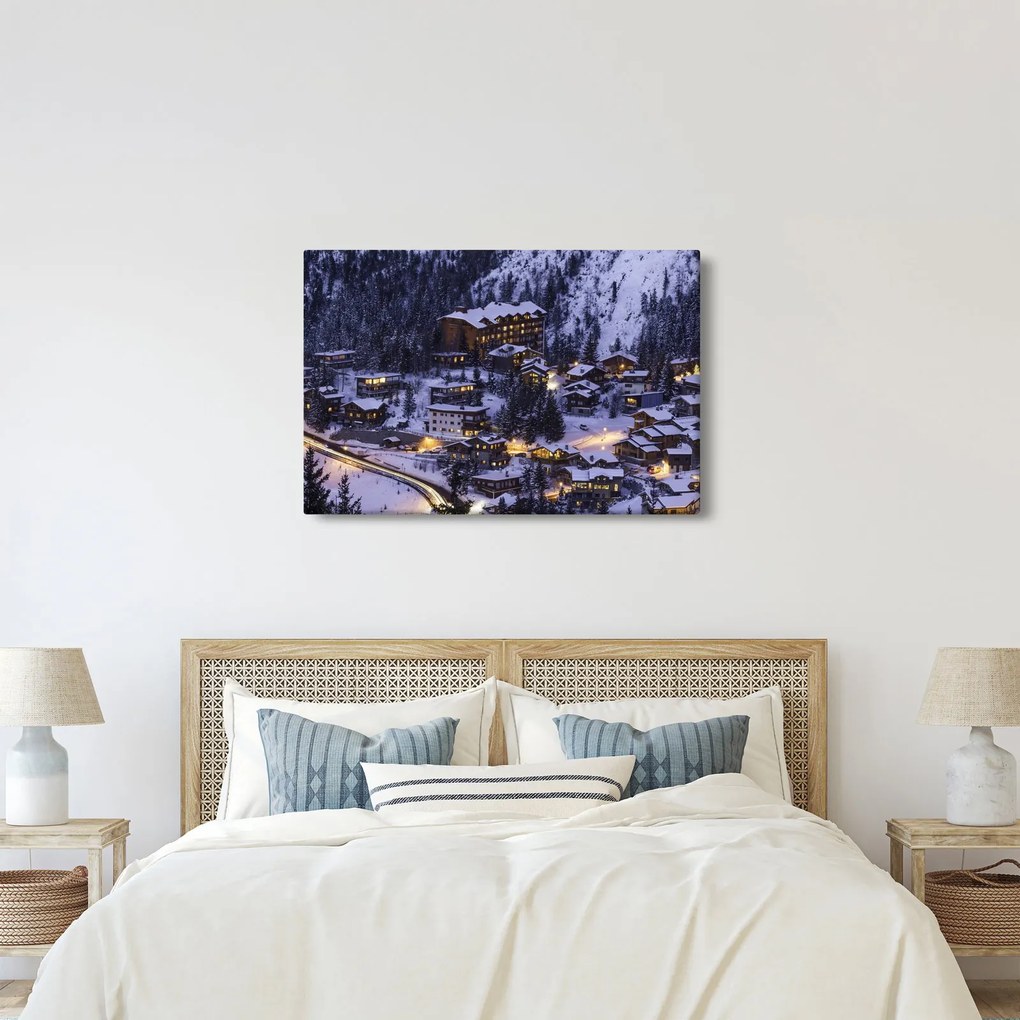 Kép - téli hegyi város (90x60 cm)