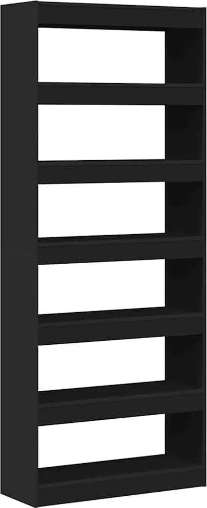 vidaXL Könyvespolc polcokkal tárolóval Fekete 80 x 30 x 198 cm Faanyag