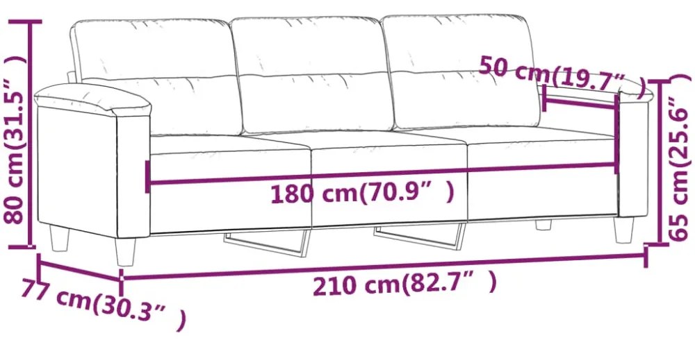 3 személyes világosszürke mikroszálas szövetkanapé 180 cm