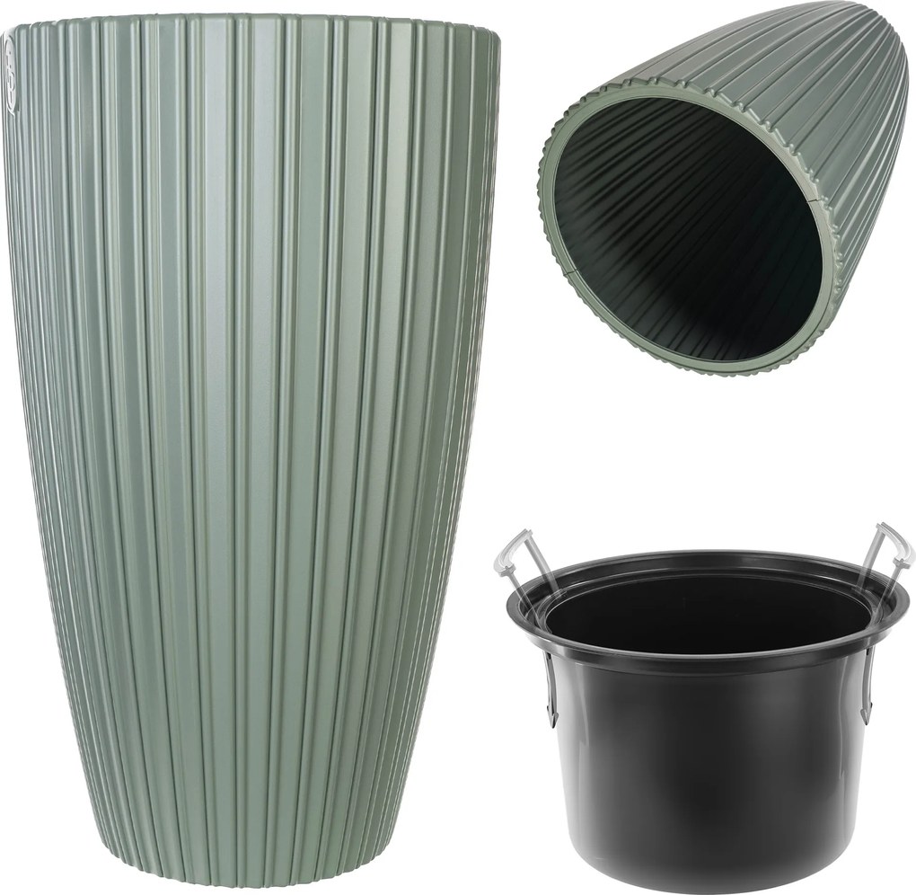 Virágtartó 30cm Fedő Betéttel Virágágyás Műanyag Zöld