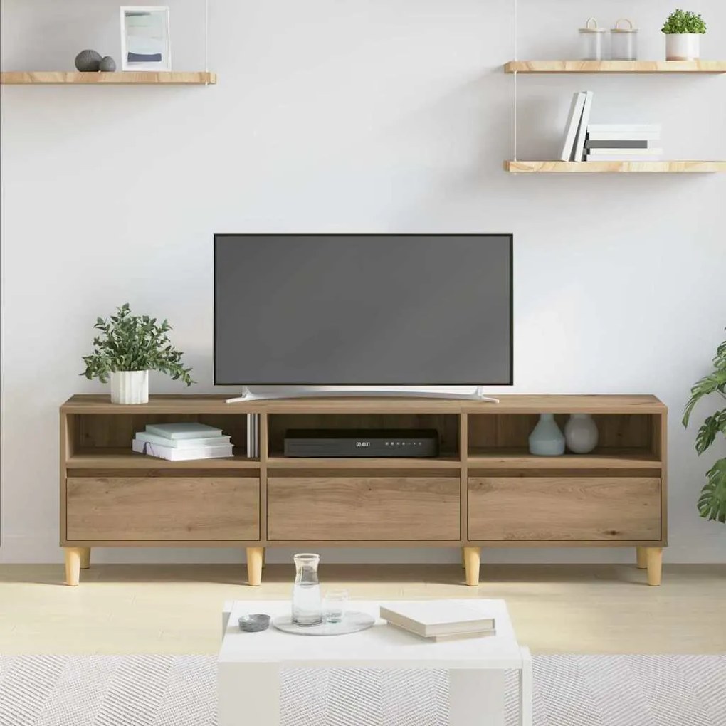 TV szekrény fiókkal kézműves tölgy 150 x 30 x 45 cm Faanyag