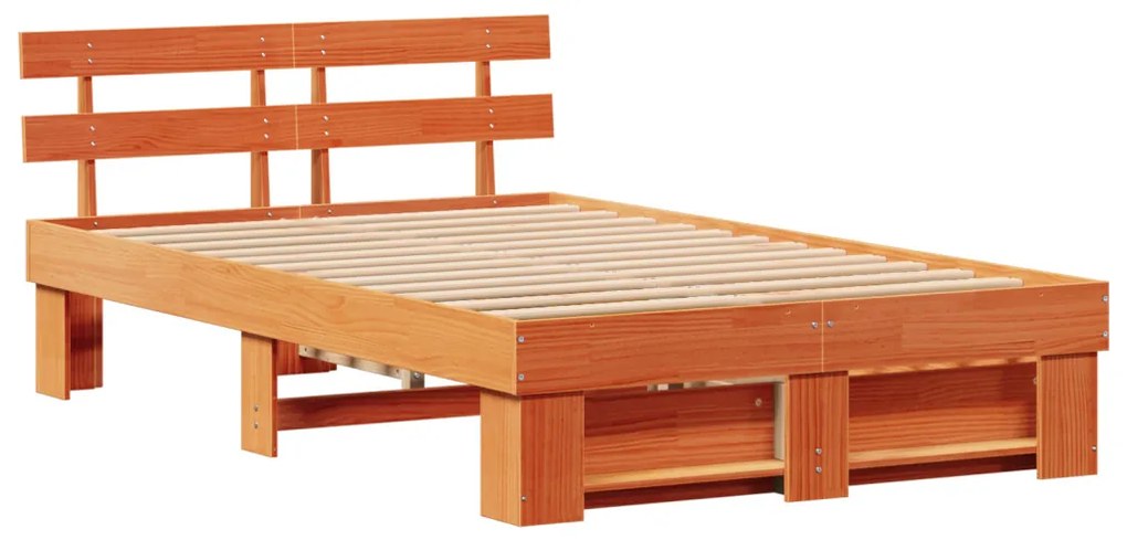 vidaXL Ágykeret fejtámlával Faggyú barna 140 x 190 cm Tömör fenyőfa