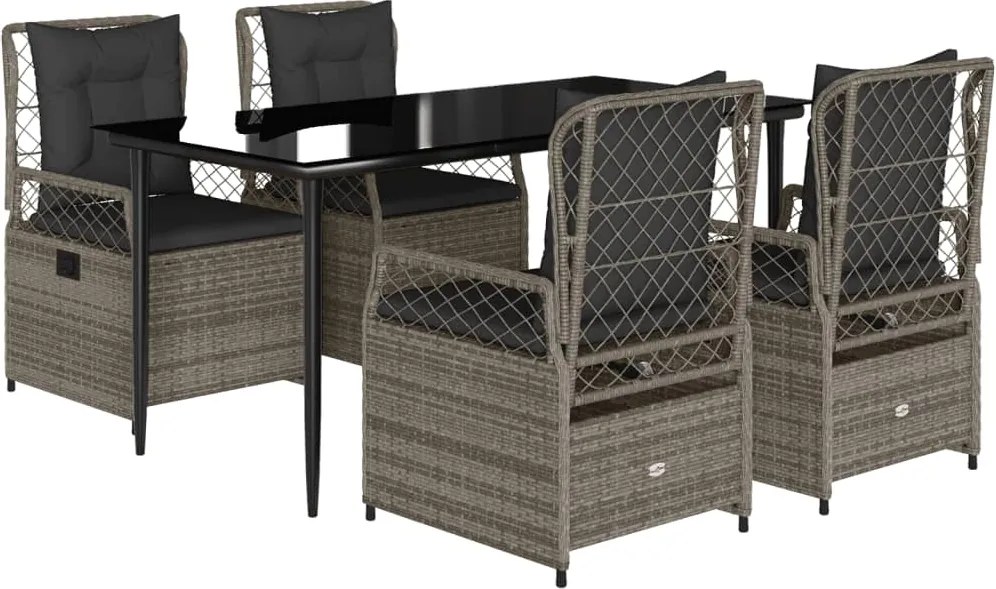 vidaXL 5 részes szürke polyrattan kerti étkezőgarnitúra párnával